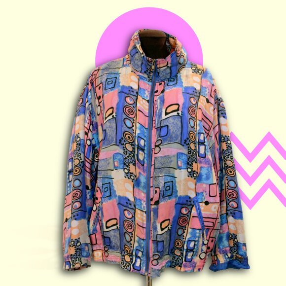 1990s Silk Abstract Print Track Jacket - Picture 1 of 13